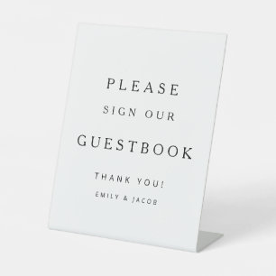 Minimalist Black And White Wedding Guestbook Pedestal Sign