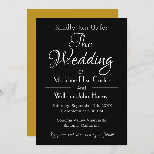 Minimalist Black and White Wedding Invitation (Front/Back)