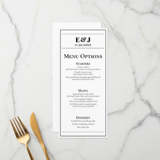 Minimalist Black and White Wedding Menu