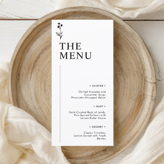 Minimalist Black and White Wedding Menu Card