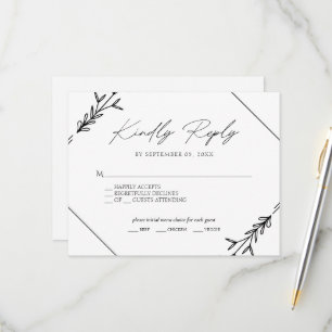 Minimalist Black and White Wedding Menu Choice RSV