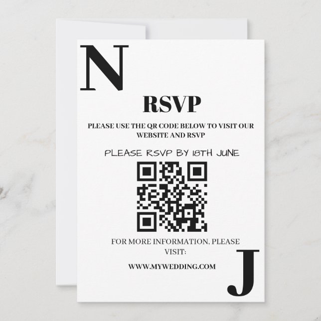 Minimalist Black and White Wedding Monogram RSVP Invitation (Front)