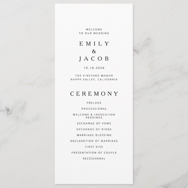 Minimalist Black And White Wedding Programme (Front)