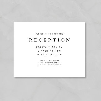 Minimalist Black And White Wedding Reception Enclosure Card