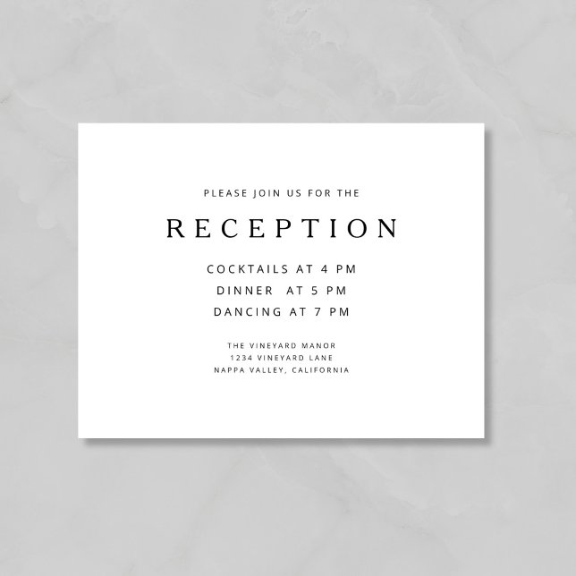 Minimalist Black And White Wedding Reception Enclosure Card (Minimalist Black And White Wedding Reception Enclosure Card)