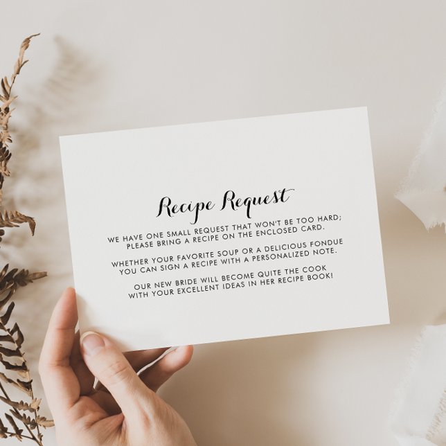 Minimalist Black and White Wedding Recipe Request  Enclosure Card (Creator Uploaded)