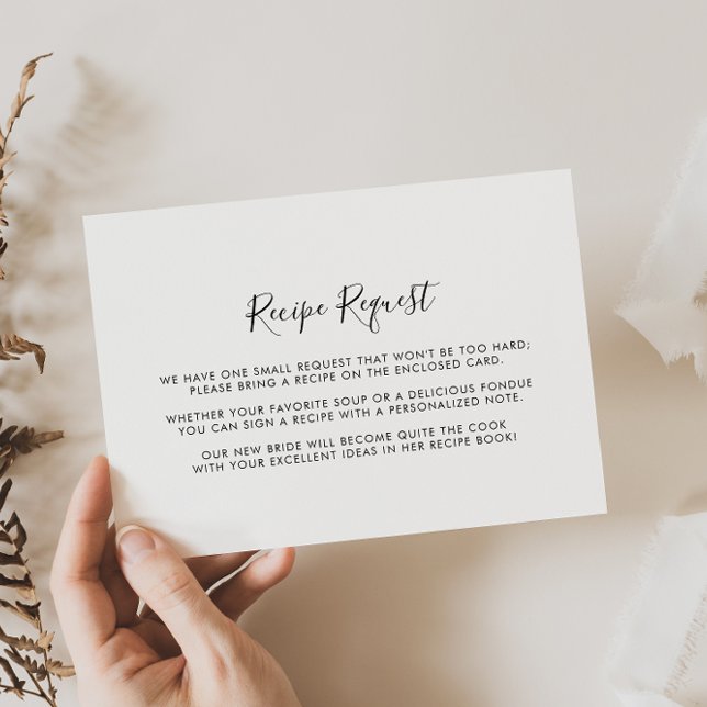 Minimalist Black and White Wedding Recipe Request Enclosure Card (Creator Uploaded)