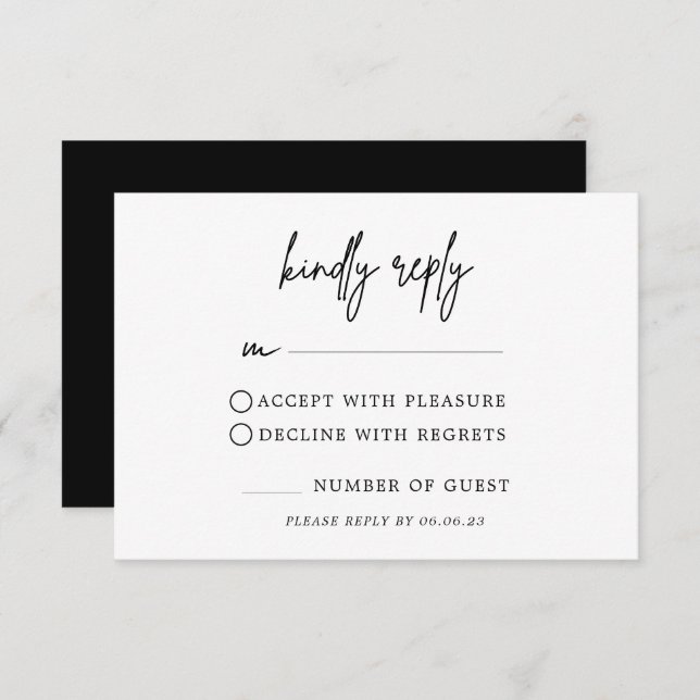 Minimalist Black and White Wedding RSVP Card (Front/Back)