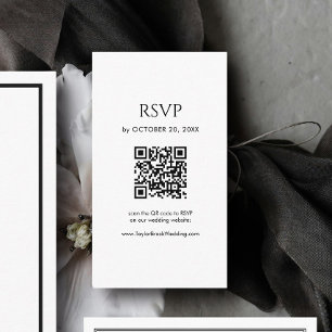 Minimalist Black and White Wedding RSVP QR Code Enclosure Card