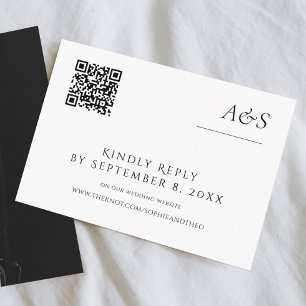 Minimalist Black and White Wedding RSVP Qr Code  Enclosure Card