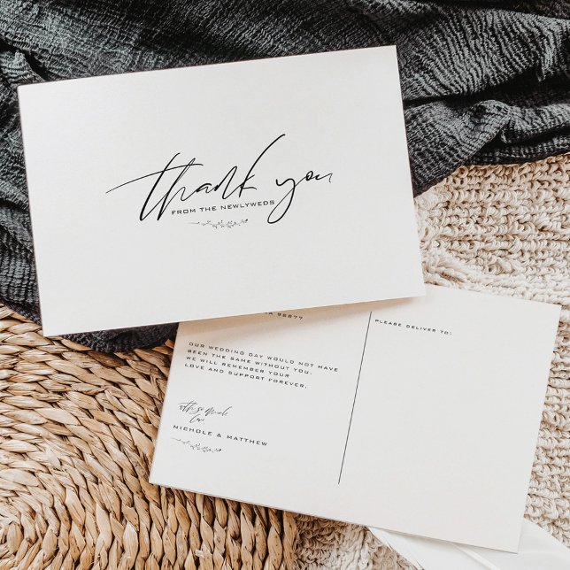 Minimalist Black and White Wedding Thank You Postcard (Creator Uploaded)