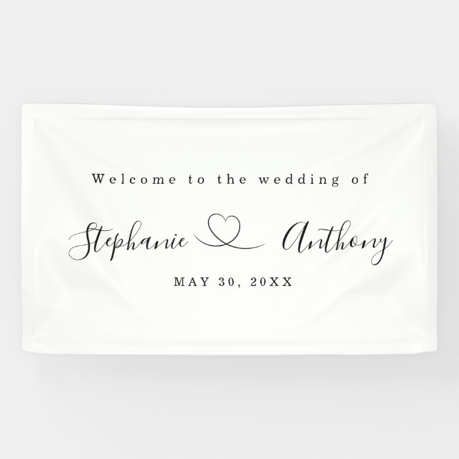 Minimalist Black and White With a Heart Wedding   Banner (Horizontal)