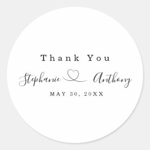Minimalist Black and White With a Heart Wedding   Classic Round Sticker