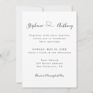 Minimalist Black and White With a Heart Wedding  Invitation