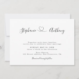 Minimalist Black and White With a Heart Wedding  Invitation
