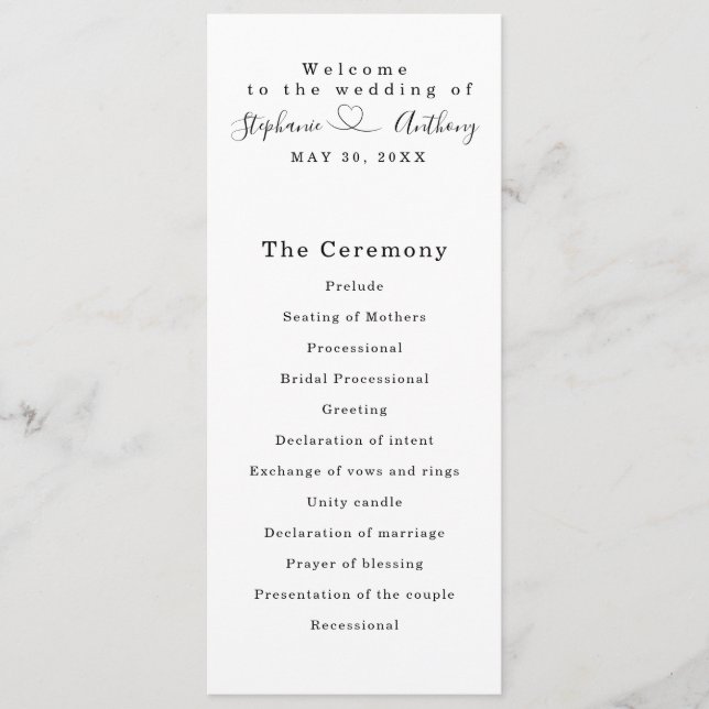 Minimalist Black and White With a Heart Wedding   Programme (Front)