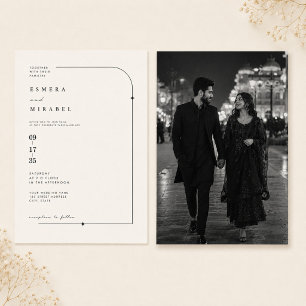 Minimalist Black and White with Couple Photo Invitation