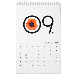 Minimalist Black and White With Red Orange Poppy Calendar