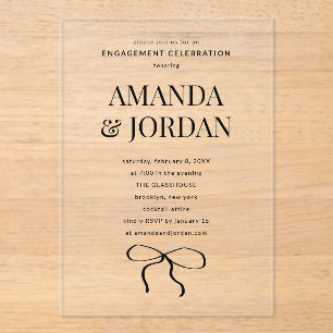 Minimalist Black and White with Ribbon Engagement Acrylic Invitations