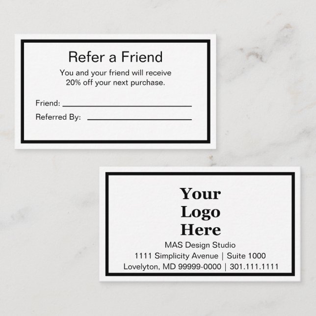 Minimalist Black and White Your Logo Here Referral Card (Front/Back)