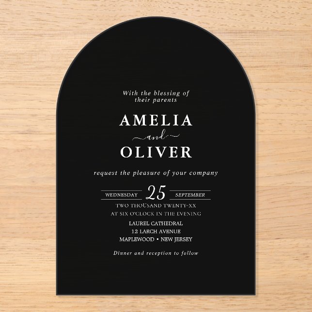 Minimalist Black Arch Elegant Wedding Invitation (Front)