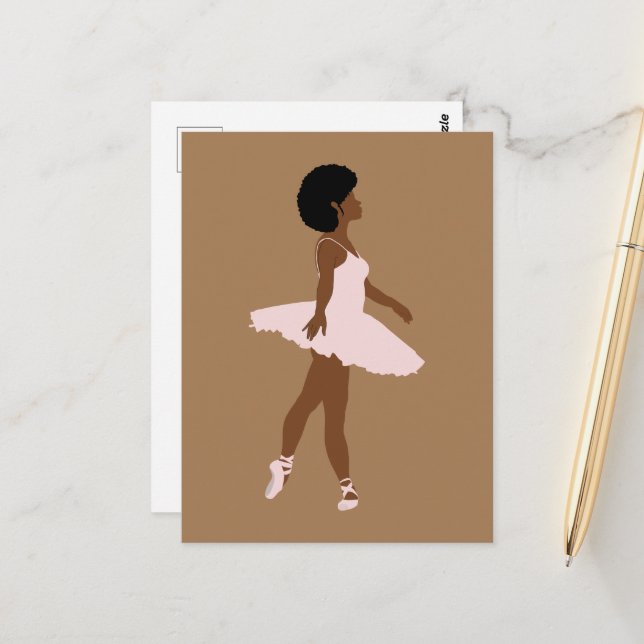 Minimalist black ballerina afro hair illustration postcard (Front/Back In Situ)