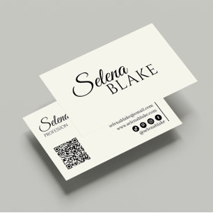 Minimalist Black & Beige   Modern QR Code  Business Card