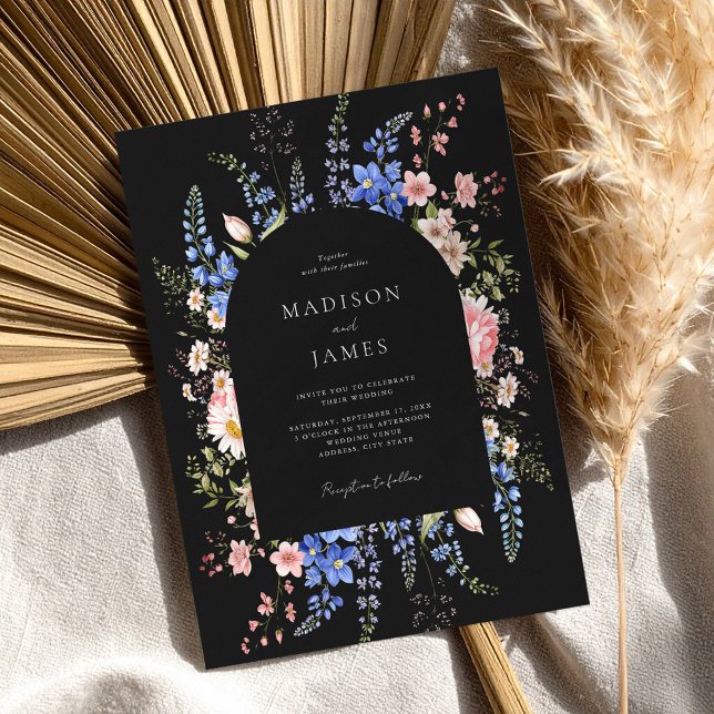 Minimalist Black Boho Wildflower Floral Wedding Invitation (Creator Uploaded)
