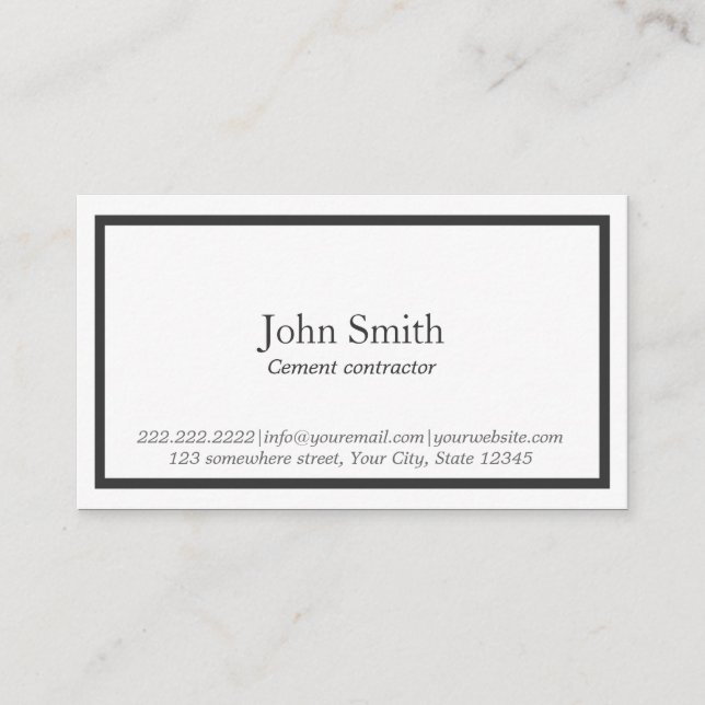 Minimalist Black Border Cement Contractor Business Card (Front)