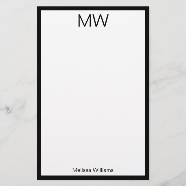 Minimalist Black Border Monogrammed Personal Stationery (Front)