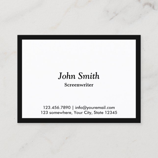 Minimalist Black Border Screenwriter Business Card (Front)