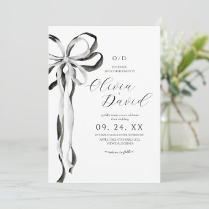 Minimalist Black Bow Modern Ribbon Wedding Invitation