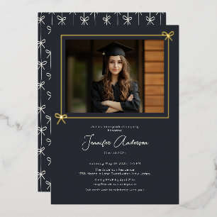 Minimalist Black Bow Photo Graduation Party