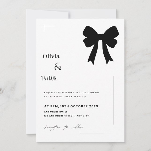 Minimalist Black Bow Wedding Invitation (Front)