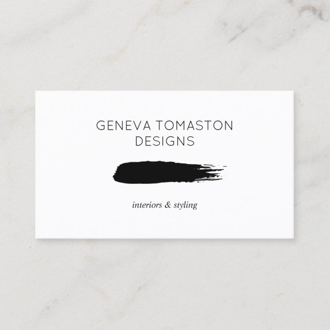 Minimalist Black Brushstroke Designer Logo II Business Card (Front)