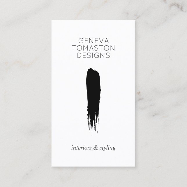 Minimalist Black Brushstroke Designer Logo White Business Card (Front)