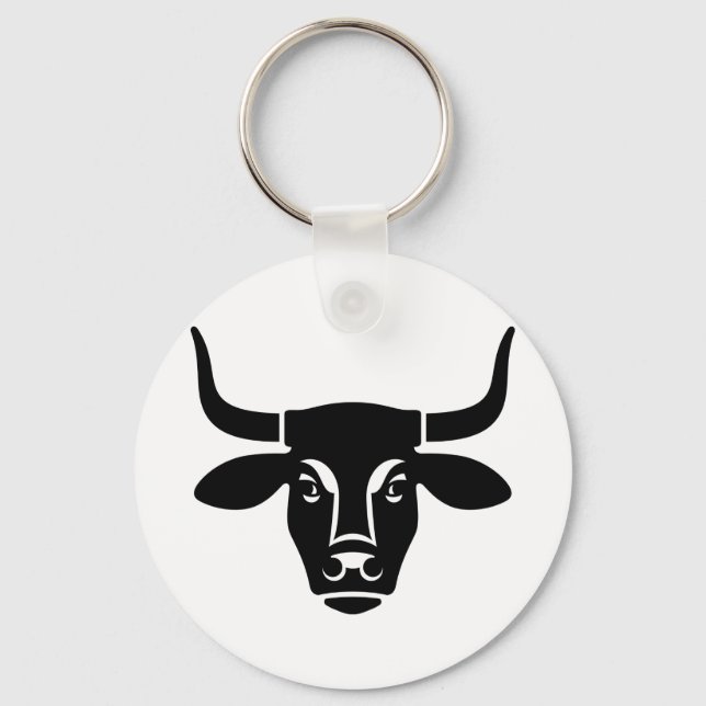 Minimalist Black Bull Head Ox Silhouette Key Ring (Front)