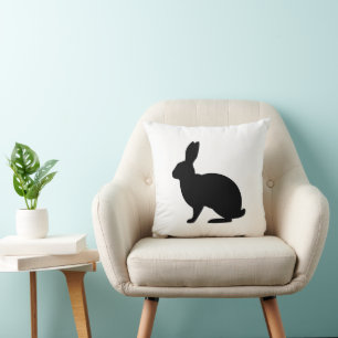 Minimalist Black Bunny Silhouette On White Easter Cushion