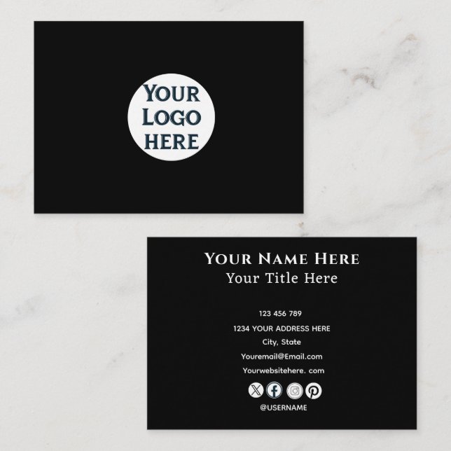 Minimalist Black Business Card with Custom Logo (Front/Back)