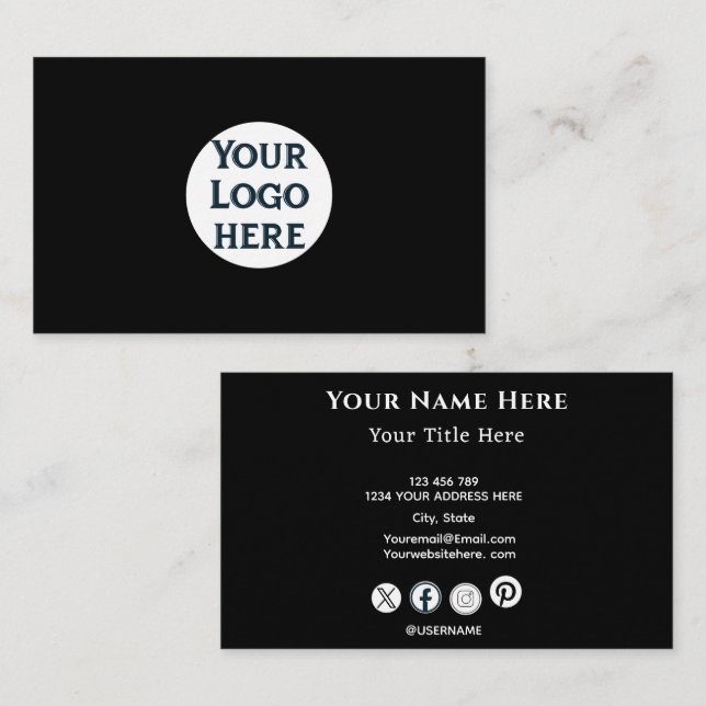 Minimalist Black Business Card with Custom Logo (Front/Back)