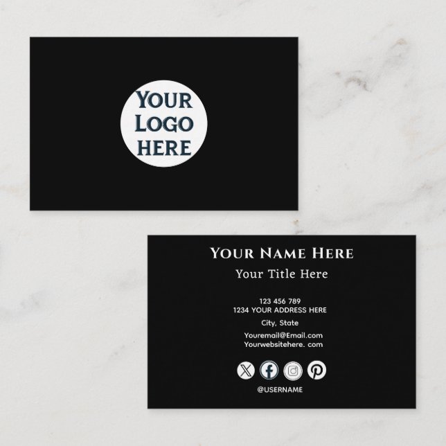 Minimalist Black Business Card with Custom Logo (Front/Back)