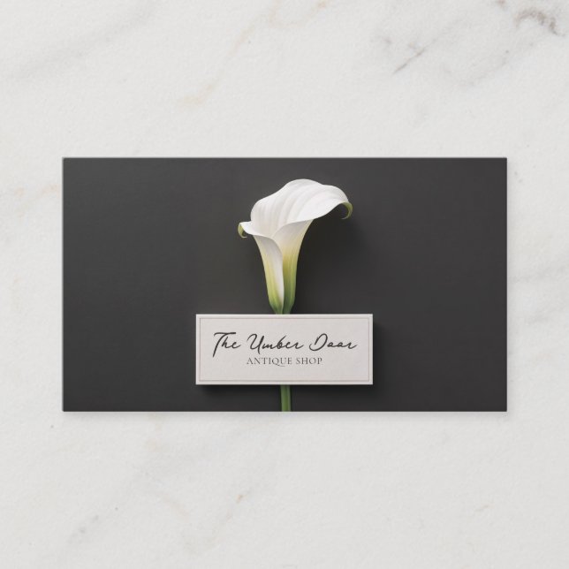 Minimalist Black Calla Lily Elegant Modern Floral Business Card (Front)