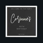 Minimalist Black Calligraphic 30th Birthday Party Napkin<br><div class="desc">Elegant simple customized party napkins will be great for a birthday celebration. They can be personalized with a custom name,  number of years,  date of event or any other details. You can also change font colors if you like.</div>