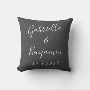 Minimalist Black Calligraphy Wedding Personalised Cushion