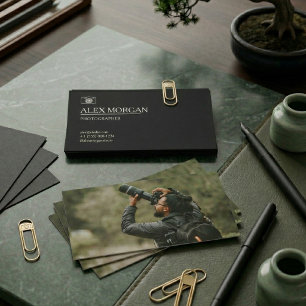 Minimalist Black Camera Logo Photographer Double-S Business Card