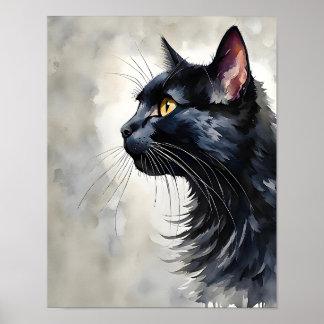 Minimalist Black Cat Art Print Elegant Wall Decor