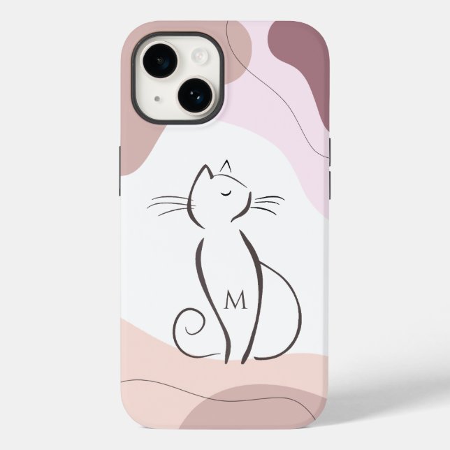 Minimalist Black Cat Boho Organic Shapes Monogram Case-Mate iPhone Case (Back)