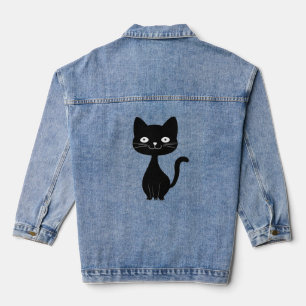 Minimalist Black Cat Cartoon Funny Cat Illustratio Denim Jacket