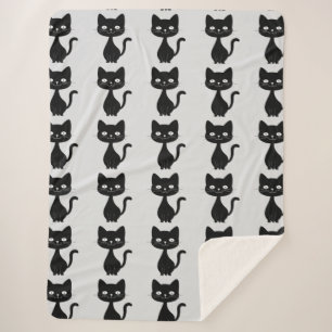 Minimalist Black Cat Cartoon Funny Cat Illustratio Sherpa Blanket