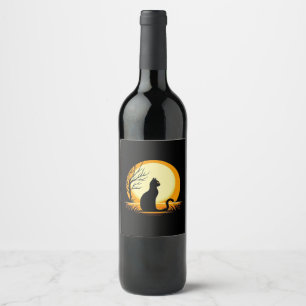 Minimalist Black Cat Halloween Wine Label